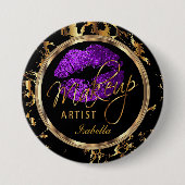 Badge Rond 7,6 Cm Maquillage professionnel - violet, noir et marbre (Devant)