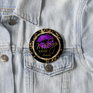 Badge Rond 7,6 Cm Maquillage professionnel - violet, noir et marbre
