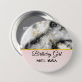 Badge Rond 7,6 Cm Marbre gris fumée moderne avec ruban doré Annivers (Devant & derrière)