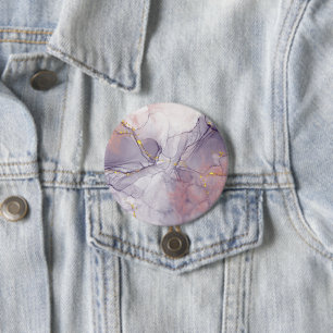 Badge Rond 7,6 Cm Marbre Violet et Or