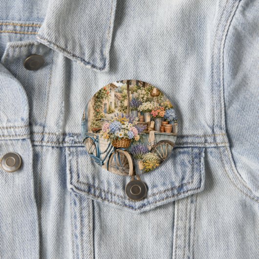 Badge Rond 7,6 Cm Marché de fleurs Bloomcore avec bicyclette (En situation)