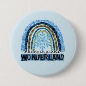 Badge Rond 7,6 Cm Marcher dans une Wonderland d'hiver | Blue Rainbow (Devant)