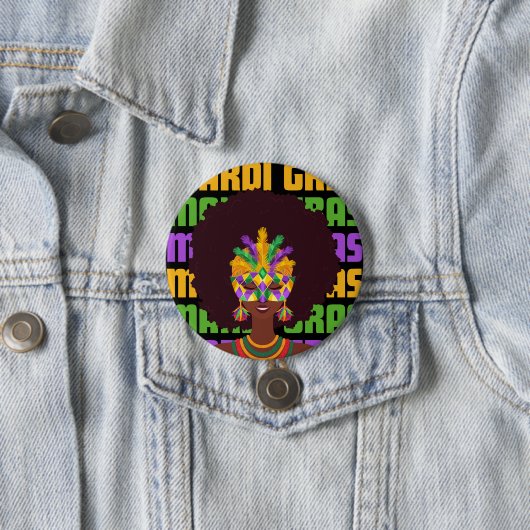 Badge Rond 7,6 Cm MARDI GRAS Afro Queen (En situation)