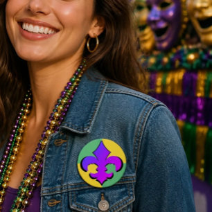 Badge Rond 7,6 Cm Mardi Gras Boutons Fleur De Lis