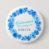 Badge Rond 7,6 Cm Mariage bridesmaid pansy bleu fleur nom personnali (Devant)
