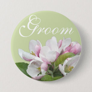 Badge Rond 7,6 Cm Mariage fleur de pomme rose clair