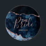 Badge Rond 7,6 Cm Marine Bleu et Rose or huile Agate Marbre la marié<br><div class="desc">Marine Blue & Rose Gold Foil Aquarelle Marbre Agate Géode Doré Design,  avec polices Moderne et Script. Mariage tendance et chic le bouton Mariée! ~ Regardez ma boutique pour voir l'ensemble de la suite mariage pour ce design!</div>