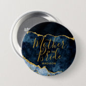 Badge Rond 7,6 Cm Marine Blue & Gold Foil Agate Mère de la mariée (Devant & derrière)