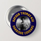 Badge Rond 7,6 Cm Marine et Gold Athlète Nom Jersey Numéro Photo (Devant & derrière)