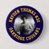 Badge Rond 7,6 Cm Marine et Gold Athlète Nom Jersey Numéro Photo (Devant)