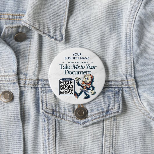 Badge Rond 7,6 Cm Marketing public notarié personnalisé avec code QR (En situation)
