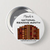 Badge Rond 7,6 Cm Mars est le mois national de la lecture (Devant & derrière)