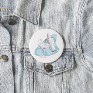 Badge Rond 7,6 Cm Martini Verre Et Shaker