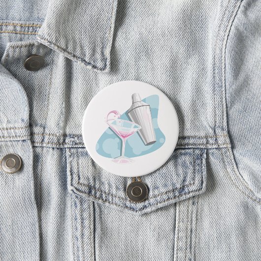 Badge Rond 7,6 Cm Martini Verre Et Shaker