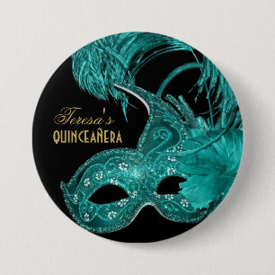 Badge Rond 7,6 Cm Mascarade quinceañera anniversaire masque turquois