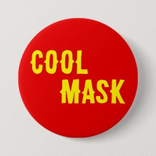 Badge Rond 7,6 Cm Masque cool - texte jaune avec arrière - plan roug
