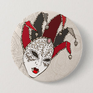 Badge Rond 7,6 Cm Masque de bouffon de Mardi Gras Carnaval vénitien