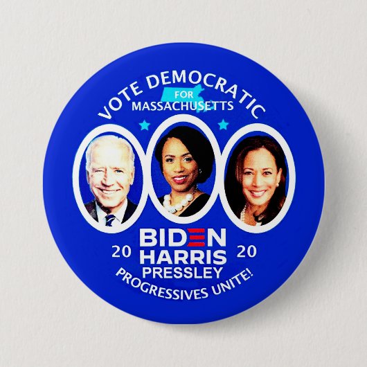 Badge Rond 7,6 Cm Massachusetts pour Biden / Harris / Pressley (Devant)