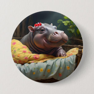 Badge Rond 7,6 Cm "Matinage des lunettes : Baby Hippo se réveille da