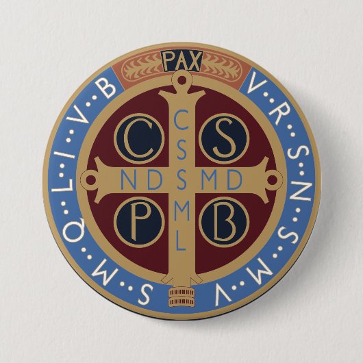 Badge Rond 7,6 Cm Médaille de Saint Benoît (Devant)