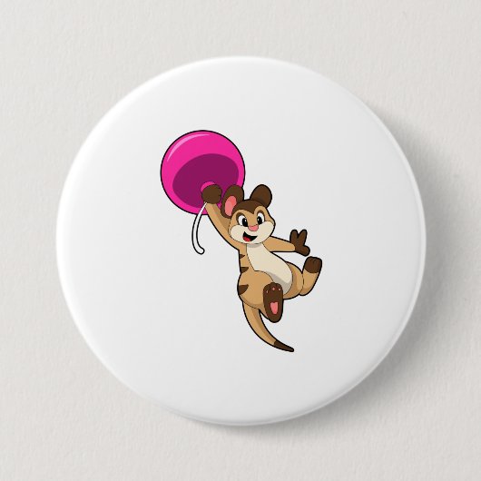 Badge Rond 7,6 Cm Meerkat avec ballon (Devant)