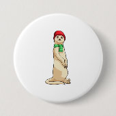 Badge Rond 7,6 Cm Meerkat avec Casquette et Écharpe (Devant)