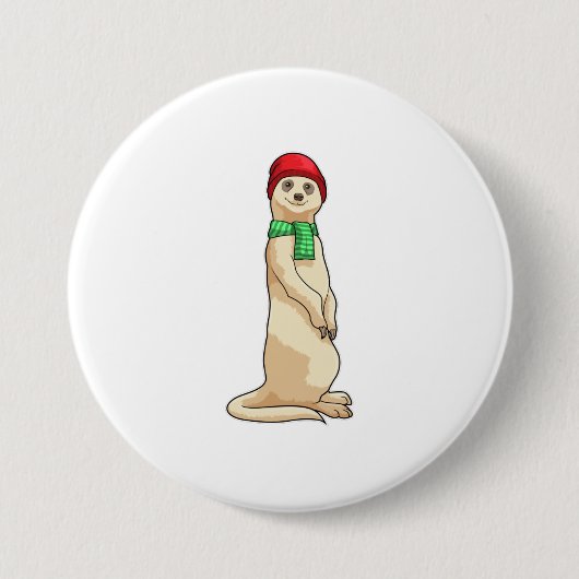 Badge Rond 7,6 Cm Meerkat avec Casquette et Écharpe (Devant)