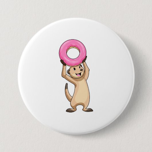 Badge Rond 7,6 Cm Meerkat avec Donut (Devant)