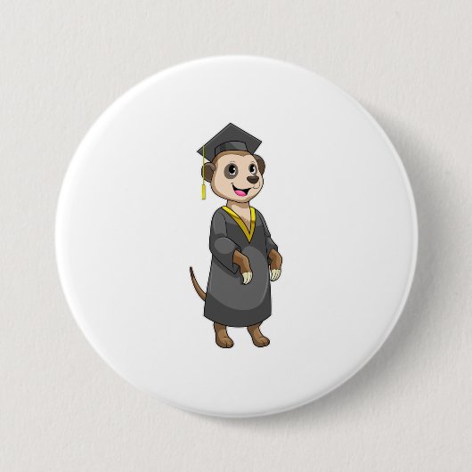 Badge Rond 7,6 Cm Meerkat comme étudiant avec diplôme (Devant)