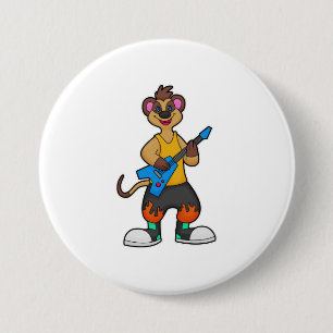 Badge Rond 7,6 Cm Meerkat comme musicien avec guitare