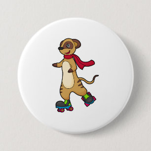 Badge Rond 7,6 Cm Meerkat comme patineur avec patins à rouleaux