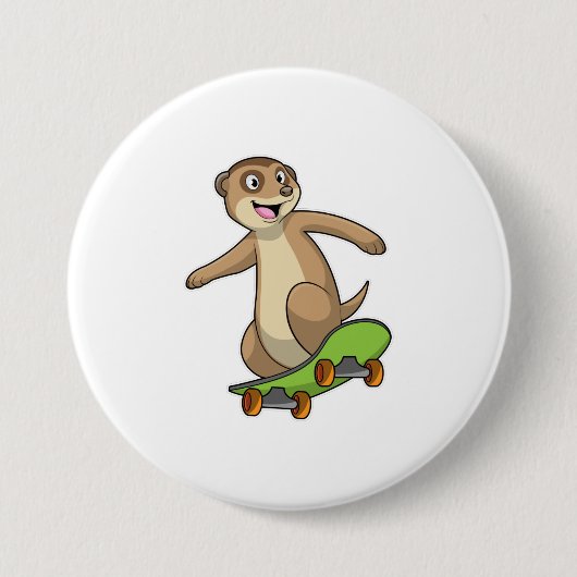 Badge Rond 7,6 Cm Meerkat comme Patineur avec Skateboard (Devant)