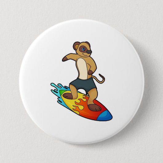 Badge Rond 7,6 Cm Meerkat comme surfeur avec Surfer (Devant)