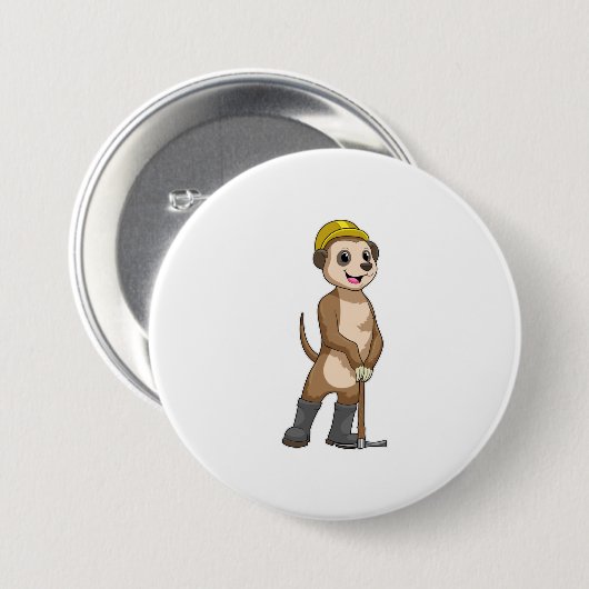 Badge Rond 7,6 Cm Meerkat en tant que mineur avec Pickaxe (Devant & derrière)