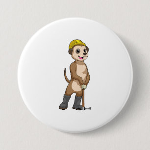 Badge Rond 7,6 Cm Meerkat en tant que mineur avec Pickaxe