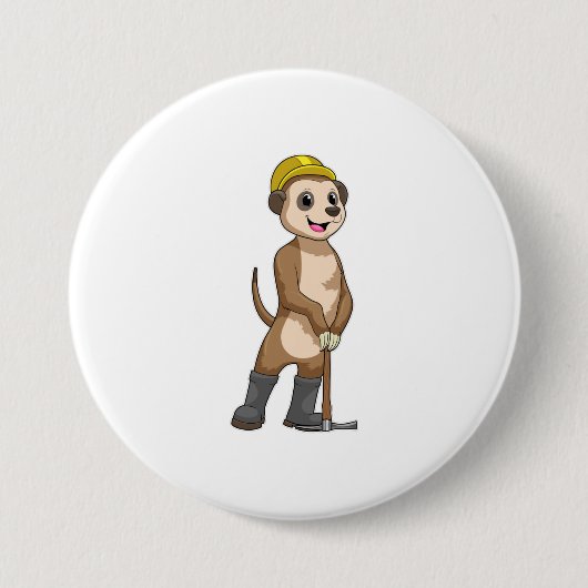 Badge Rond 7,6 Cm Meerkat en tant que mineur avec Pickaxe (Devant)