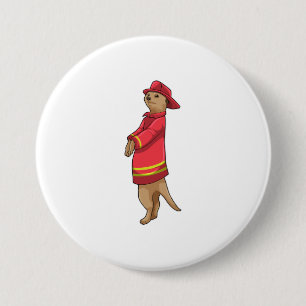 Badge Rond 7,6 Cm Meerkat en tant que pompier avec casque