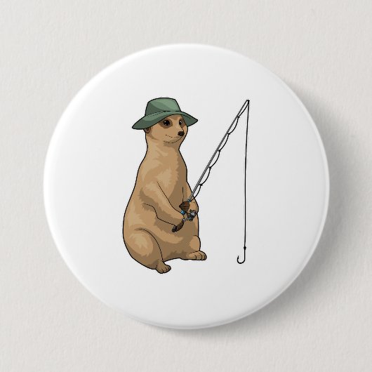 Badge Rond 7,6 Cm Meerkat Fishing Fisher (Devant)