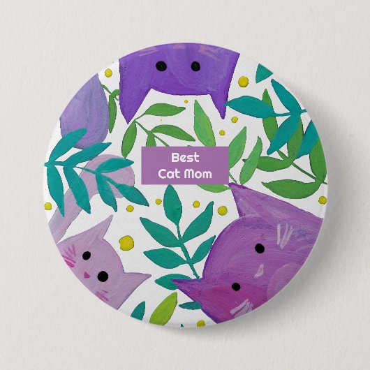 Badge Rond 7,6 Cm Meilleure maman chat Chats et branches (Devant)