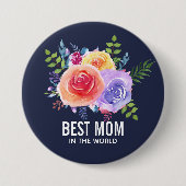 Badge Rond 7,6 Cm Meilleure maman dans le monde Roses d'aquarelle (Devant)