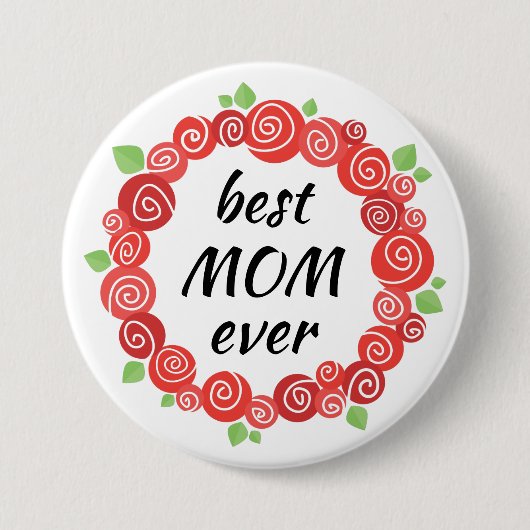 Badge Rond 7,6 Cm Meilleure maman jamais roses rouges wath printemps (Devant)
