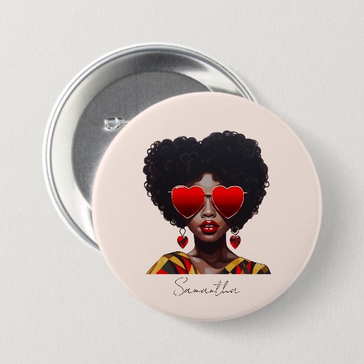 Badge Rond 7,6 Cm Melanin Magic : Black Queen Rocking Heart Shades (Devant & derrière)