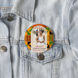 Badge Rond 7,6 Cm MERCI FAVEURS INVITÉS Afrique Ghana Kente MARIAGE