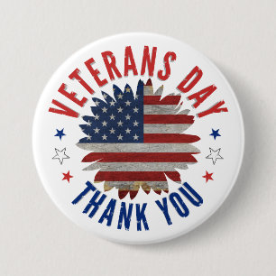 BADGE ROND 7,6 CM MERCI POUR LA FÊTE DES VÉTÉRANS