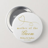 Badge Rond 7,6 Cm Mère de la chambre | Deux Mariage Gold Hearts (Devant & derrière)