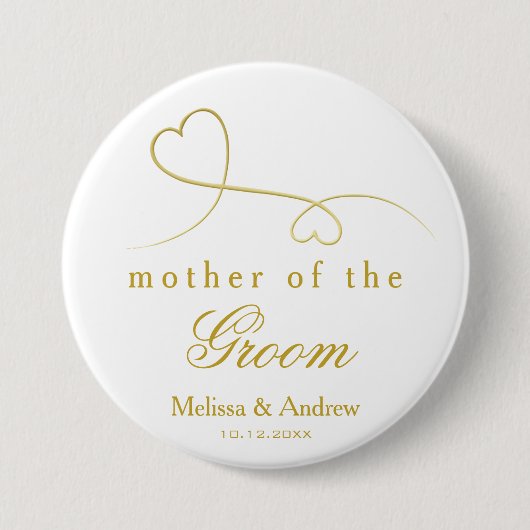 Badge Rond 7,6 Cm Mère de la chambre | Deux Mariage Gold Hearts (Devant)