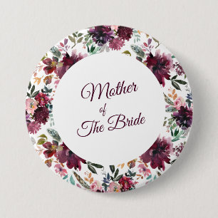 Badge Rond 7,6 Cm Mère de la mariée motif floral de jardin burgundy
