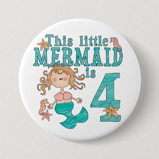 Badge Rond 7,6 Cm Mermaid 4e anniversaire (Devant)