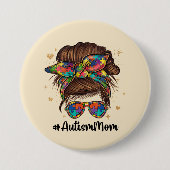 Badge Rond 7,6 Cm Messy Bun Fier Autisme Maman (Devant)
