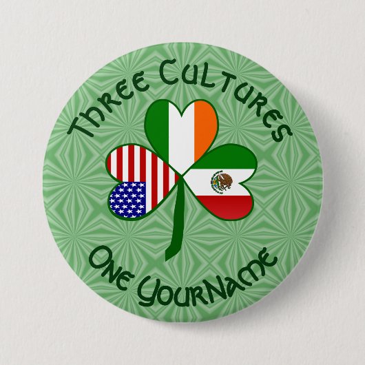 Badge Rond 7,6 Cm Mexique irlandais drapeaux américains Shamrock per (Devant)